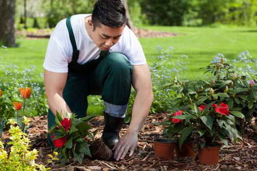 Worker wearing PPE during landscaping tasks